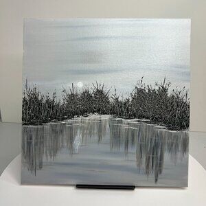 Landscape in Shades of Black and White 12 x 12 Acrylic Painting